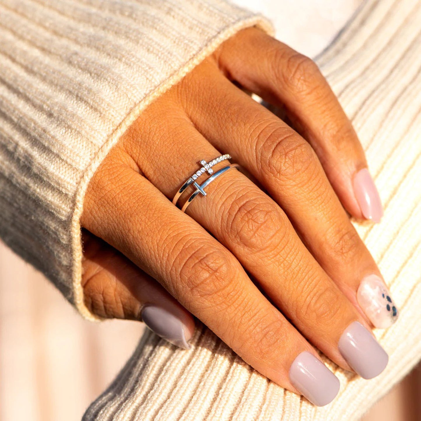 Sterling Silver Double Cross Ring