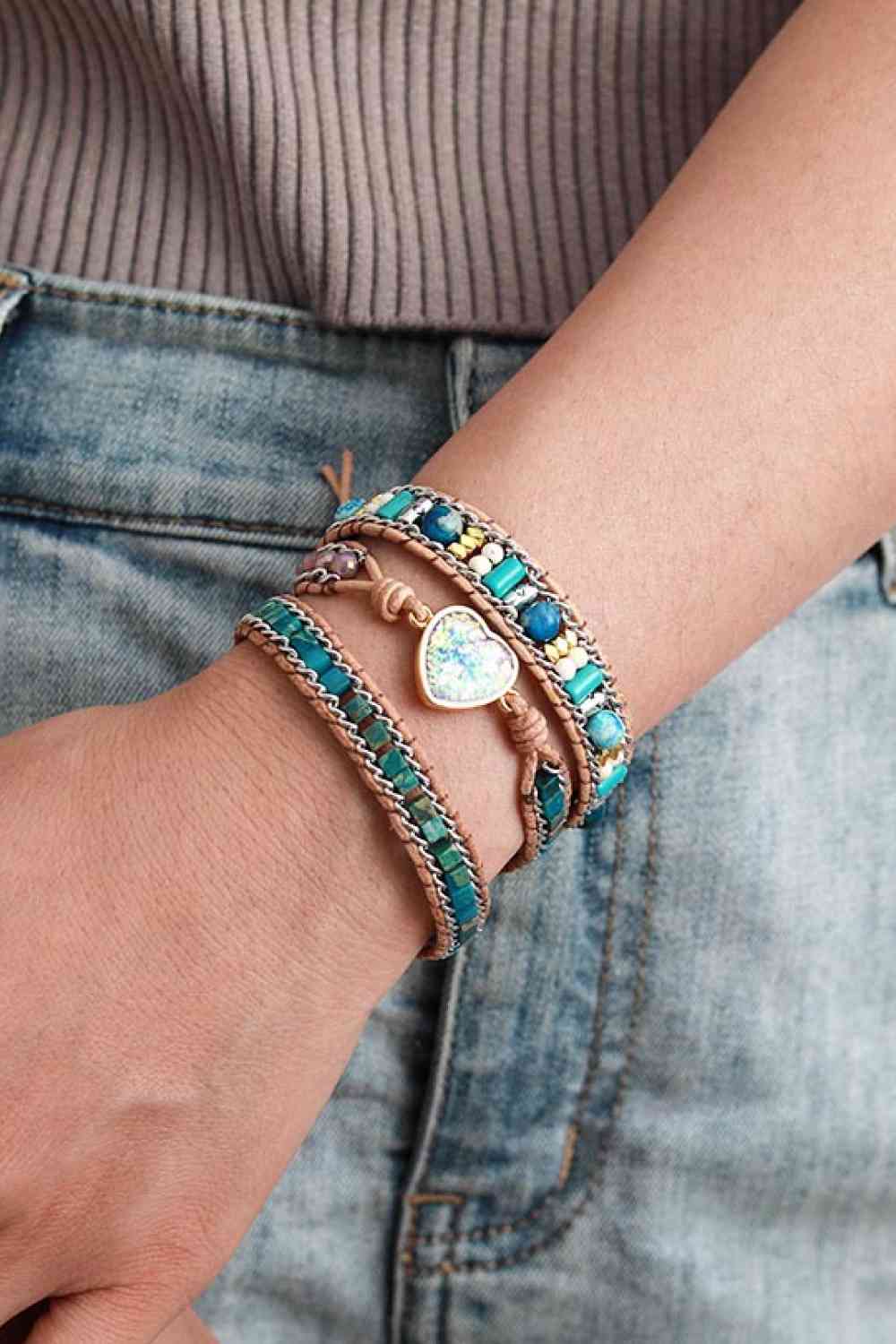 Heart-Shape Stone Beaded Layered Bracelet