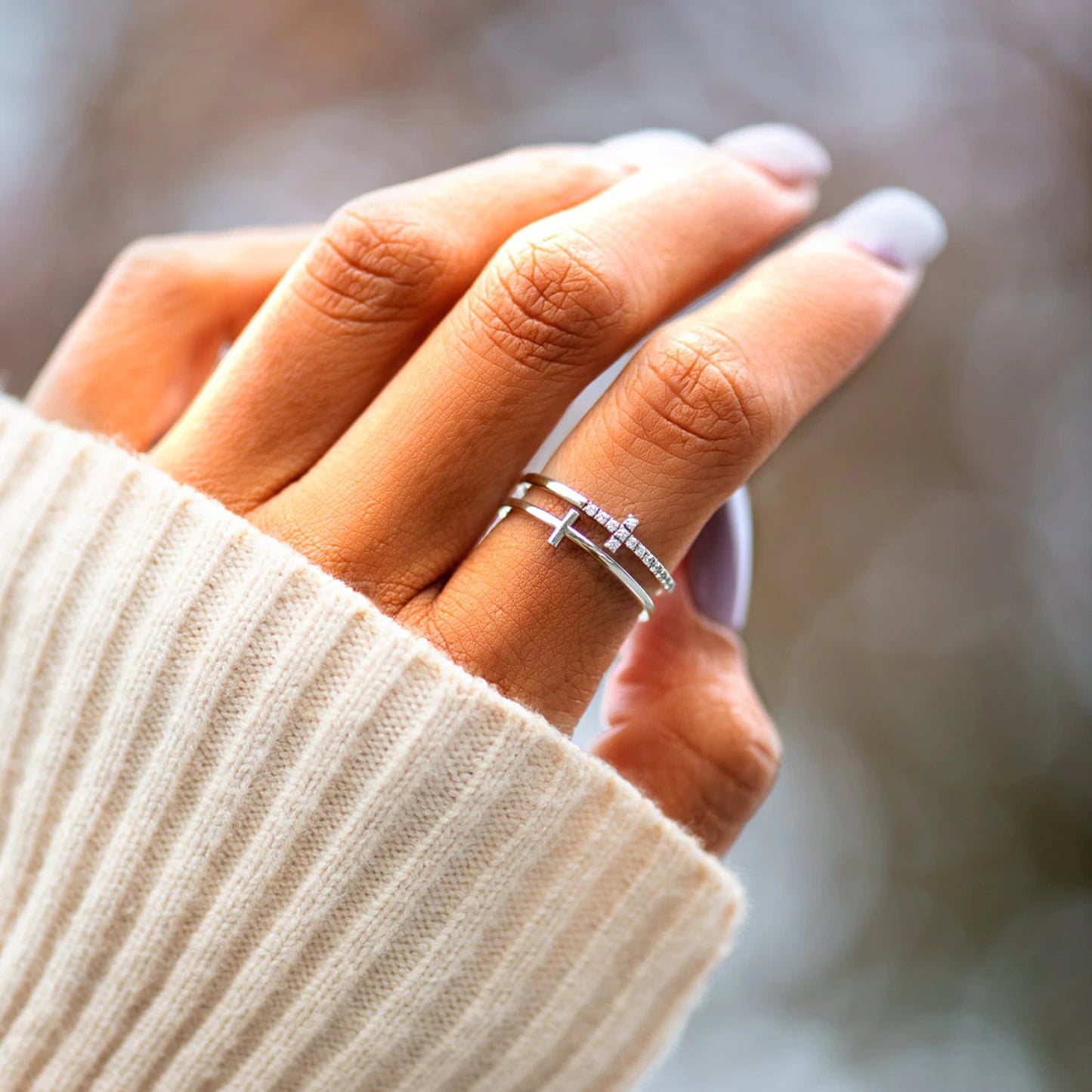 Sterling Silver Double Cross Ring