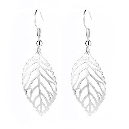 Sterling Silver Open Leaf Drop Earrings