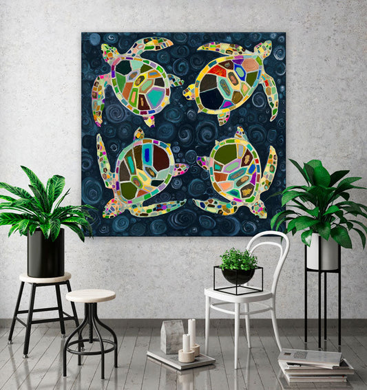 Four Sea Turtles Canvas Wall Art