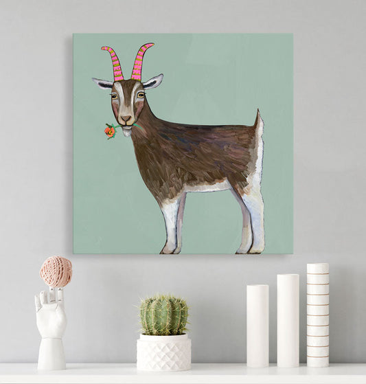 Goat With Flower Canvas Wall Art