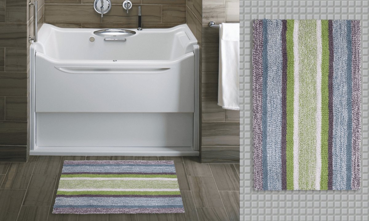 Hand Loomed Multi Color Striped Bath Rug