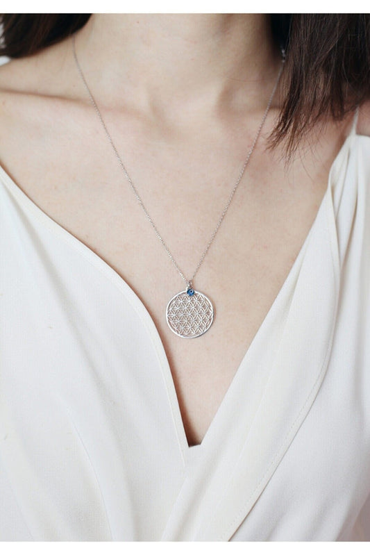 Unisex 925 Sterling Silver Flower of Life Necklace