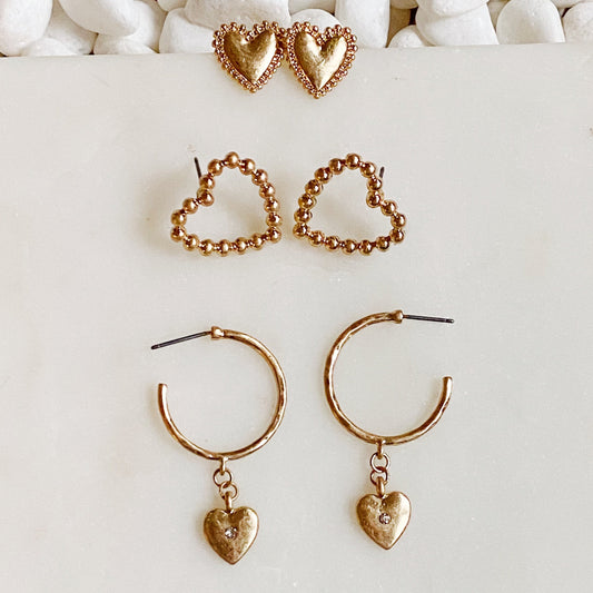 Perfect Heart Earrings Set Of 3