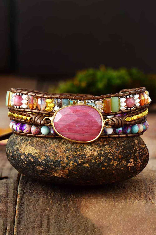 Handmade Crystal-Beaded Natural Stone Bracelet