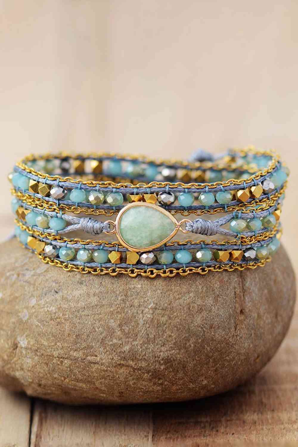 Handmade Teardrop Shape Triple-Layer Beaded Bracelet