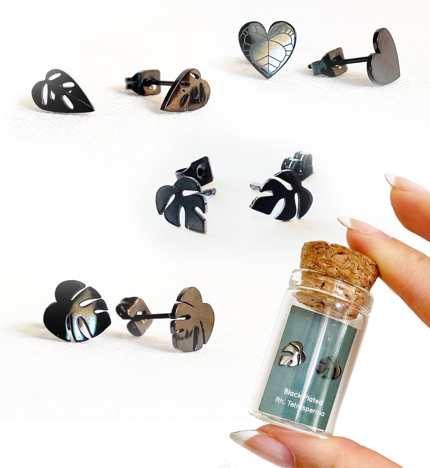 Black Plated Plant Stud Earrings Propagation Station Set