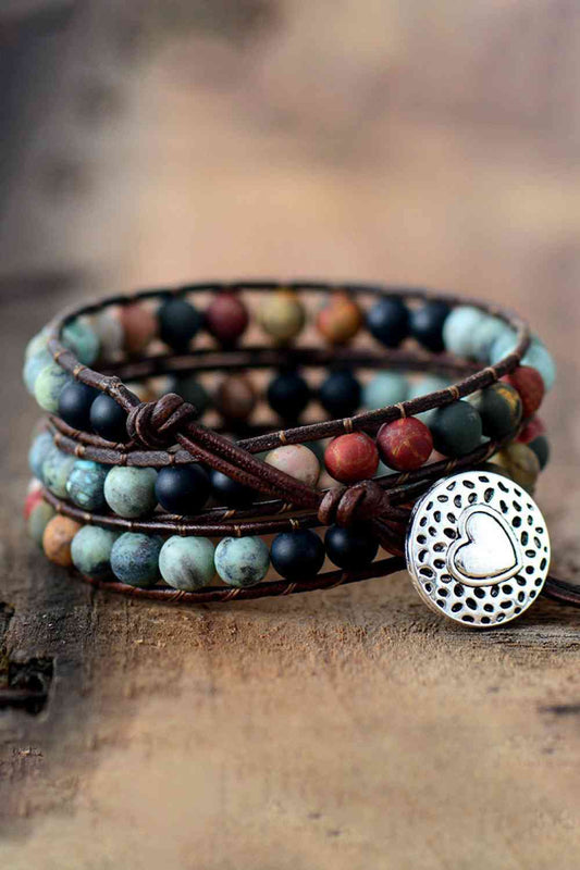 Handmade Triple-Layer Beaded-Agate Bracelet