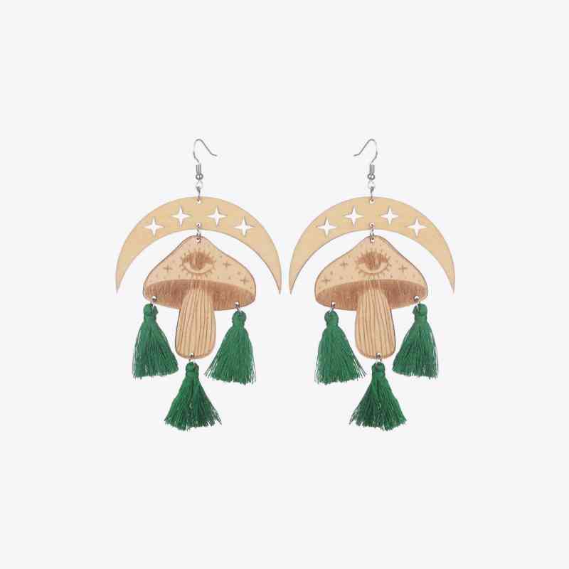 Moon & Mushroom Tassel Detail Dangle Earrings