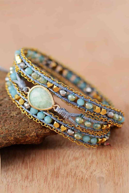 Handmade Teardrop Shape Triple-Layer Beaded Bracelet