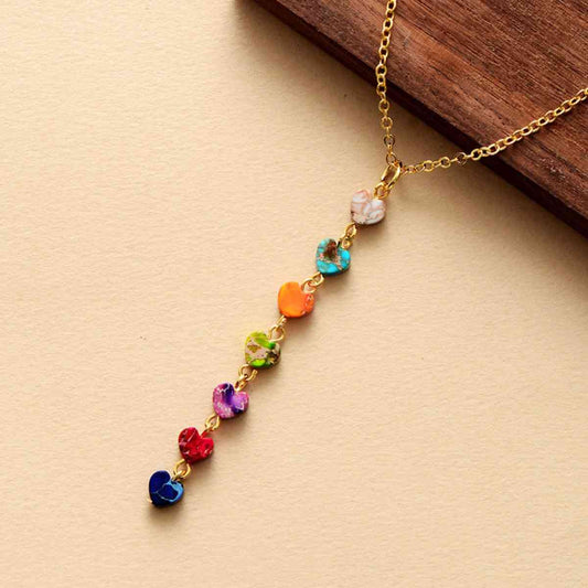 Natural Stone Chakra Hearts Necklace